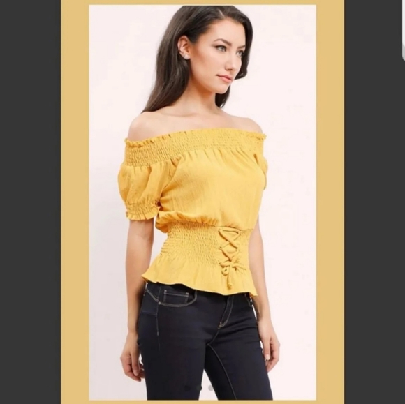 NWT Smocked Lace-Up Off The Shoulder Top - Picture 6 of 12